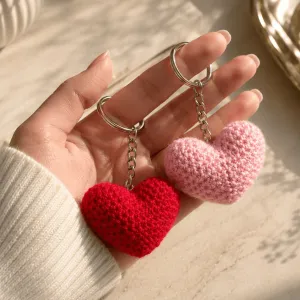 Handmade Crochet Heart Keychain Set of 2 | Cute 5 cm Bag Charm | PahadiKala