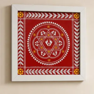 Laxmi Pug Aipan Art Wall Frame 15x15 cm | Traditional Aipan Decor | PahadiKala