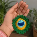 Handmade Crochet Peacock Feather Keychain 9 cm