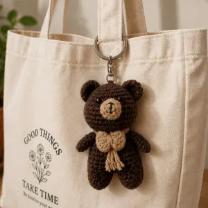 Handmade Crochet Teddy Bear Keychain | 8 cm Cotton Yarn | PahadiKala