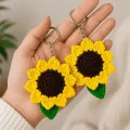 Handmade Crochet Sunflower Keychain Set of 2 | Acrylic Wool Bag Charm