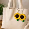 Handmade Crochet Sunflower Keychain Set of 2 | Acrylic Wool Bag Charm