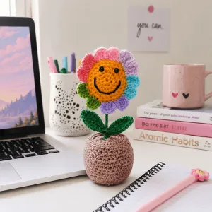 Handmade Crochet Smiley Flower Pot | Cute Desk Decor | PahadiKala