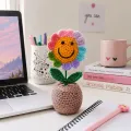 Handmade Crochet Smiley Flower Pot | Cute Desk Decor