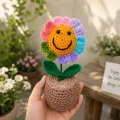 Handmade Crochet Smiley Flower Pot | Cute Desk Decor