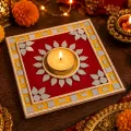 Handmade Lippan Art Tea Light Holder | Mirror Work Décor