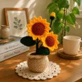 Handmade Crochet Sunflower Pot – 18 cm Desk & Home Decor Gift