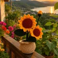 Handmade Crochet Sunflower Pot – 18 cm Desk & Home Decor Gift