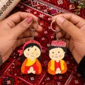 Handmade Uttarakhand Couple Keychain Set of 2 | MDF Pahadi Keychain