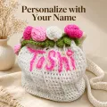 Personalized Crochet Name Pouch Bag Handmade Floral Bag 18x18 cm
