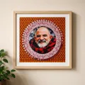 Neem Karoli Baba Aipan Art Glass Frame 25x25 cm | Spiritual Wall Decor
