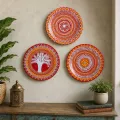 Handmade Aipan Art Steel Wall Hanging Plate Set of 3 | 6 Inch Traditional Wall Decor