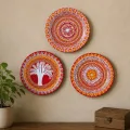 Handmade Aipan Art Steel Wall Hanging Plate Set of 3 | 6 Inch Traditional Wall Decor