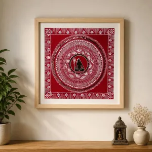 Handmade Shiva Mandala Aipan Art Glass Frame 25x25 cm | Spiritual Wall Decor | PahadiKala