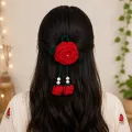 Handmade Crochet Rose Hair Tie | Soft Acrylic Floral Hair Accessory
