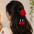Handmade Crochet Rose Hair Tie | Soft Acrylic Floral Hair Accessory