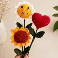 Handmade Crochet Flower Bouquet Set of 3 | Sunflower, Daisy & Heart Flowers