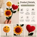 Handmade Crochet Flower Bouquet Set of 3 | Sunflower, Daisy & Heart Flowers