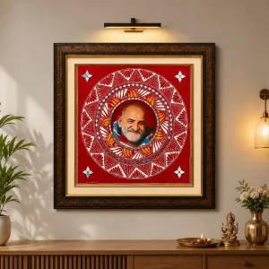 Neem Karoli Baba Aipan Art Glass Frame | Handmade Wall Decor