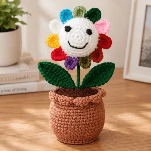 Handmade Crochet Smiley Flower Pot for Desk & Home Décor | 15cm | PahadiKala