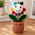 Handmade Crochet Smiley Flower Pot for Desk & Home Décor | 15cm