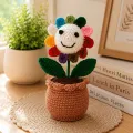 Handmade Crochet Smiley Flower Pot for Desk & Home Décor | 15cm
