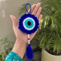 Handmade Crochet Evil Eye Wall Hanging 25 cm | Blue Nazar Battu Decor