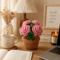 Handmade Crochet Mini Pink Rose Flower Pot 13cm | Desk & Home Decor