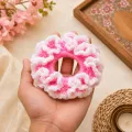 Handmade Crochet Blush Pink Scrunchie | Soft Wool Hair Tie for Women & Girls | 10cm