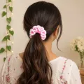 Handmade Crochet Blush Pink Scrunchie | Soft Wool Hair Tie for Women & Girls | 10cm