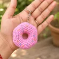 Handmade Crochet Donut Keychain | Cute Pink Bag Charm | 7 cm
