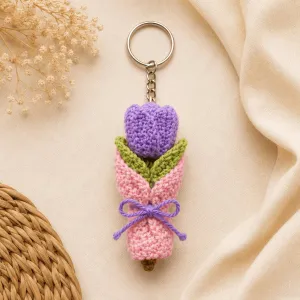Handmade Crochet Tulip Bouquet Keychain for Bags & Keys | Cute Floral Charm | 10cm | PahadiKala
