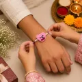 Handmade Crochet Pink Teddy Bear Rakhi with Pearl Beads | Soft Woolen Rakhi 30cm