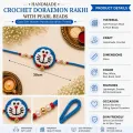 Handmade Crochet Doraemon Rakhi with Pearl Beads | Cute Woolen Rakhi 30cm