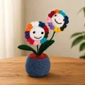 Handmade Crochet Smiley Flower Pot – Cute Amigurumi Desk Decor | 18 cm