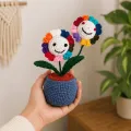 Handmade Crochet Smiley Flower Pot – Cute Amigurumi Desk Decor | 18 cm