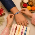 Handmade Crochet Pearl Rakhi with 5 Pearl Beads | Soft Woolen Rakhi 30cm