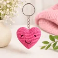 Handmade Crochet Smiley Heart Keychain for Bags & Keys | Cute Pink Woolen Charm