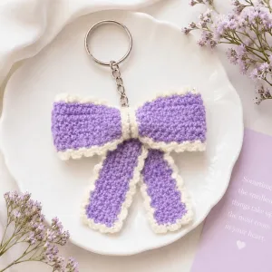 Handmade Crochet Lavender Bow Keychain for Bags & Keys | Cute Woolen Bag Charm | PahadiKala