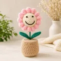 Handmade Crochet Smiley Flower Pot | Cute Handmade Desk Decor Gift | 16cm