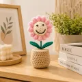 Handmade Crochet Smiley Flower Pot | Cute Handmade Desk Decor Gift | 16cm