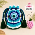 Handmade Crochet Drawstring Pouch with FREE Keychain