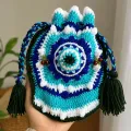 Handmade Crochet Drawstring Pouch with FREE Keychain