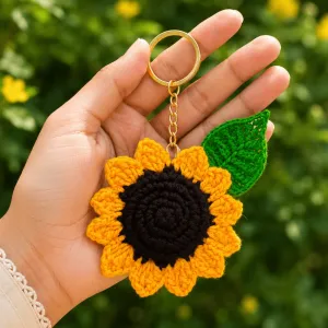 Handmade Crochet Sunflower Keychain – Floral Bag Charm & Key Ring | 10 cm | PahadiKala