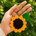 Handmade Crochet Sunflower Keychain – Floral Bag Charm & Key Ring | 10 cm