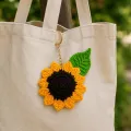 Handmade Crochet Sunflower Keychain – Floral Bag Charm & Key Ring | 10 cm