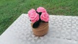 Handmade Crochet Mini Pink Rose Flower Pot 13cm | Desk & Home Decor