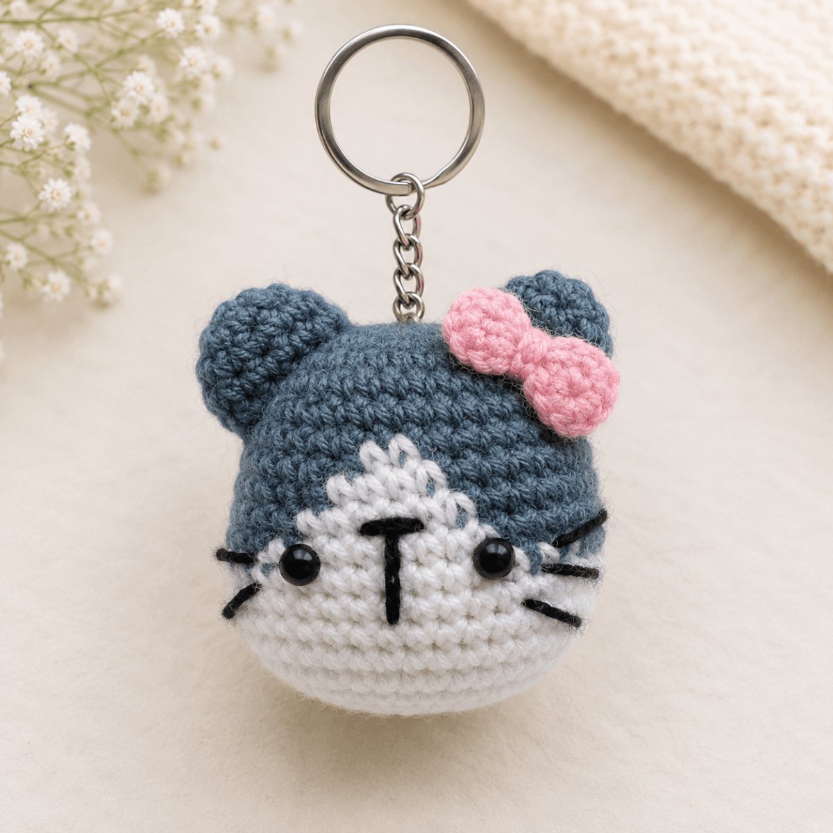Handmade Crochet Cat Keychain | Cute Amigurumi Bag Charm for Girls | PahadiKala