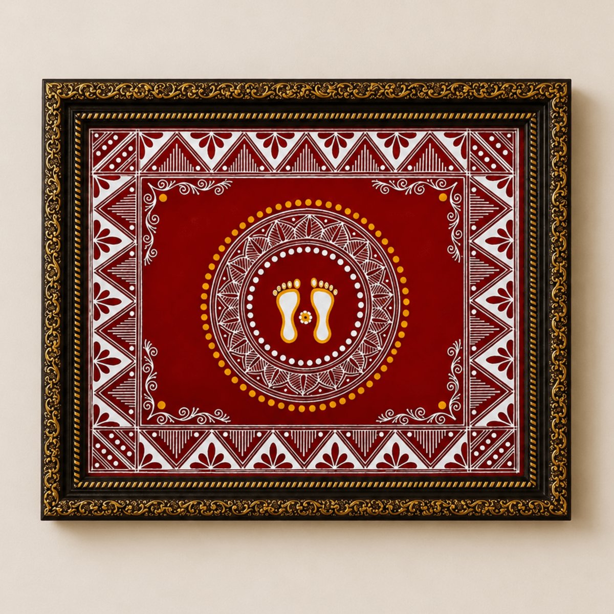 Aipan Lakshmi Charan Wall Frame | Traditional Folk Art | PahadiKala