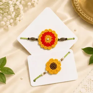 Handmade Crochet Floral Rakhi Set of 2 | Sunflower & Mandala Rakhi for Raksha Bandhan | PahadiKala